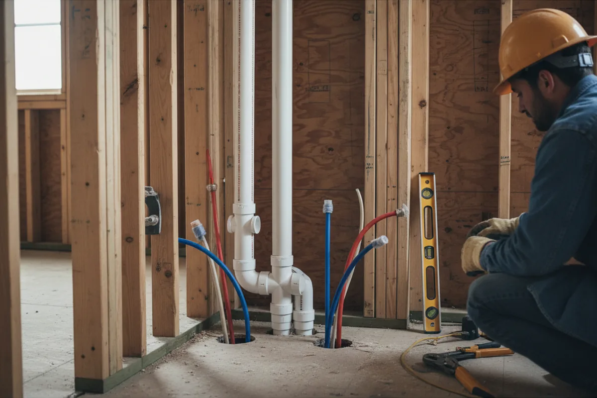 Drain and supply rough-in during Sump Pump Repair in Converse